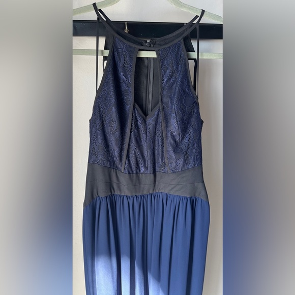 BCBGeneration Navy and Black Lace Chiffon Gown Cut Outs | Size 6 | Worn Once - Picture 4 of 10